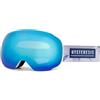 HYSTERESIS Magnet Freeride | Occhiali da sci e snowboard con lenti sferiche magnetiche intercambiabili con 2 lenti incluse | Cornice bianca | Lente blu | Nastro colore Montańas