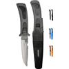 Cressi Unisex Adulto Coltello Professionale Subacqueo per Immersioni e Apnea, Acciaio, Nero/Grigio Lama Silver, 23.5 cm