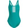 adidas Donna 3 Stripes V-Back Swimsuit Swimwear, Equipment Green/White, 32