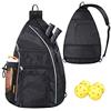 LLYWCM Borsa per pickleball, zaino a tracolla reversibile per pickleball, tennis, racchetta da pickleball e da viaggio, per donne e uomini, Nero, L