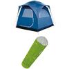 Ferrino Set Campeggio: Tenda Igloo Malaga 2 Persone Blu + Sacco da Bivacco Rider Verde 230x80x50 cm