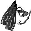 Cressi Reaction Pro Pinne da Snorkeling, Unisex - Adulto, Nero/Argento, 36/37 + Big Eyes Evolution Maschera Subacquea, in Silicone Crystal e Nero/Trasparente + Gamma Snorkel, Nero/Grigio