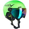 BLACK CREVICE Casco da sci per bambini Leogang I Casco da sci con visiera stile pilota in diversi colori I Casco da snowboard unisex I Casco da sci traspirante I Misura regolabile (48-52, Neon/Verde)