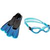 Cressi Agua Short Self Adjusting Pinne Lunge e Corte per Immersioni, Blu/Azzurro, 31/32 + DE202320 Occhialini Nuoto a Oculari Separati con Lenti Infrangibili Antiappannamento, Blu/Bianco/Lenti Chiare