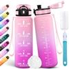 Motswedi Borraccia 1 Litro, Borraccia Palestra, a Prova di Perdite Bottiglia acqua, Include Spugna di Pulizia, Motivazionale Bottiglia Plastica 1l, per Palestra, Ciclismo, Rosa chiaro & Rosso rosa