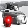 Büchel Ahead - Set di luci per bicicletta, 35/15 Lux, design destro al centro del manubrio, omologato StVZO, ricaricabile, luce LED per bicicletta anteriore e posteriore, colore nero