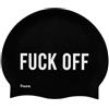 Fisura Cuffia da nuoto nera F*CK Off. Berretto da piscina originale unisex in silicone morbido, elastico e confortevole. Protezione per capelli.