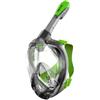 Seac Magica, Maschera Snorkeling Full Face Integrale Anti Appannamento con Morbido Facciale in 4 Taglie, Valvola di Spurgo e Snorkel Dry Top, grigio/verde, L/XL
