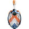 Seac Magica, Maschera Snorkeling Full Face Integrale Anti Appannamento con Morbido Facciale in 4 Taglie, Valvola di Spurgo e Snorkel Dry Top, blu/arancione, XS/S
