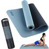 BAKAJI Tappetino Yoga in TPE Ecologioco Doppio Strato Antiscivolo Alta Densità Materassino Tappeto Allenamento Fitness Aerobica Palestra Dimensione 180 x 61 cm con Custodia (Azzuro/Blu Scuro)
