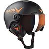 BLACK CREVICE Casco da sci per bambini Leogang I Casco da sci con visiera stile pilota in diversi colori I Casco da snowboard unisex I Casco da sci (48-52, Nero/Opaco Arancia)
