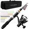 mouhike Canna da pesca telescopica Mulinello Kit completo Lenza Esche per principianti All-in-One 1.7M/5.58FT Canna da pesca leggera+Mulinello Spinning+Lure+Set di esche+Borsa per il trasporto per bambini