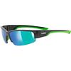 uvex sportstyle 215, occhiali sportivi unisex, specchiato, comfort senza pressione e tenuta perfetta, black matt green/green, one size