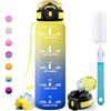 Motswedi Borraccia 1 litro, Bottiglia d'acqua Sportiva, Comprende 6 Paglie e 1 Spazzola di Spugna, Borraccia Palestra, Bottiglia Acqua 1l, per Palestra, Viaggi, Ciclismo, Giallo & Blu reale