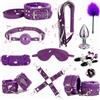 WreGmgg Set Di Allenamento Multifunzionale Di 12 Pezzi In Pelle, Bastone Di Piuma, Corda Di Nylon, Maschera Occhio Sonno, Set Portatile Della Camera Da Letto - Accessori Di Allenamento - D-4 (Viola)