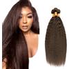 Creuost Yaki - Extension di capelli umani brasiliani lisci, non trattati, #4, castano cioccolato, 3 ciocche in totale 150 g, per donne, 30,5 cm, 35,6 cm, 40,6 cm