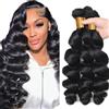 Creuost Extension di capelli umani brasiliani ondulati, non trattati, 1B, nero naturale, 3 ciocche in totale 150 g, per donne, 50, 55, 61 cm
