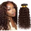 Creuost Extension di capelli umani brasiliani vergini brasiliani non trattati, 61 cm, 66 cm, 71 cm, tessitura #4 marrone cioccolato, 3 ciocche per un totale di 150 g, per donne