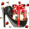 BRUBAKER Cosmetics - Set da bagno e bellezza di lusso - fragola/latte di cocco - 6 pezzi - scarpino decorativo - nero/oro - idea regalo donna