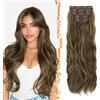 BARSDAR 60cm Sintetici Marrone Biondo Highlights Clip in Extension Capelli | 5PCS Layered Soft Wave, Lace Weft, Setosi Morbide Voluminosi Leggeri, Easy Wear Confortevole Fit,Tangle-free Aspetto Naturale