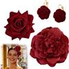 UZYXC 2 Mollette per Capelli a Fiore + 1 Paio di Orecchini a Rosa - Pinzette Floreali per Donna - Ideale per Matrimonio, Festa