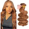 Creuost Extension di capelli umani brasiliani ondulati, non trattati, #30 castano chiaro, 3 ciocche in totale 150 g, per donne, 45, 50, 55 cm