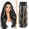 BARSDAR 60cm Sintetici Lunga Ondulati Nero Biondo Clip in Extension Capelli | 5PCS Layered Soft Wave, Lace Weft, Setosi Morbide Voluminosi Leggeri, Easy Wear Confortevole Fit,Tangle-free Aspetto Naturale
