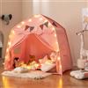 COSTWAY Tenda per Bambini con Luci Fatate e Bandierine, Tenda Casetta da Gioco con 2 Finestre, Tenda Gioco Castello Portatile per Interni ed Esterni, 157 x 98 x 148 cm (Rosa)