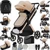 Doraystar Passeggino 3 in 1 Trio con Due Modalità di Spinta Reversibile, Passeggino Neonati con Design Pieghevole in Un Clic, Trio Neonato con Grande Nacelle Comoda (V10 Beige)