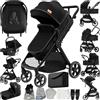 Prokoke Passeggino Trio, Passeggino 3 in 1 con Design Pieghevole in Un Clic, Trio Passeggini Neonati Due Modi Reversibili per Spingere, Tris con Lega di Alluminio a Cornice (V10 Black)