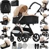 NADDLILY Passeggino Trio, Passeggino 3 in 1 con Spinta Reversibile a Due Vie, Trio Neonati con Accessori, Carrozzina per Neonati Design Portatile Pieghevole Un Clic (V10 Beige)