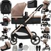 Magic ZC Passeggino Trio, Passeggino 3 in 1 con Doppia Modalità Push Reversibile, Trio Neonati con Grande Navicella, Carrozzina per Neonati in Alluminio Pieghevole (V10 Khaki)