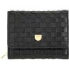 DuDu Portafoglio Donna in Pelle Intrecciata - Portafogli Compatto con Portamonete a Cerniera Zip, Porta Banconote Porta Carte Elegante (Nero rosa)
