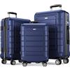 SHOWKOO Set di valigie rigida leggera in PC+ABS, espandibile, durevole, trolley da viaggio, bagaglio a mano, set con 4 ruote e lucchetto TSA, blu (3 pezzi), Kofferset 3tlg, Set bagagli