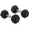 HOMCOM Set di Manubri Palestra 2x8kg Pesi Esagonali Antiscivolo Nero