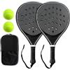 Generic Set da paddle in fibra di carbonio, racchette leggere per adulti e bambini, set con palline e borsa, impugnatura antiscivolo ergonomica, ideale per spiaggia, parco, giardino (nero)