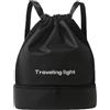 Jiuvaso Zaino con Coulisse Zaino a Due Spallacci Sacca Sport Borsa da Viaggio Borsa da Palestra in Poliestere con Compartimento Inferiore per Organizzare, Array, Nero Puro