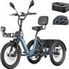 Fafrees Triciclo Elettrico per Adulti e Anziani Rimovibile Batteria 48V 21Ah E-Bike a 3 Ruote Pieghevole, Sensore di Coppia, Carico 180kg, Specchietti, Freni Idraulici e Frecce, Blu, Borsa Posteriore
