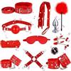 WreGmgg Set Di Allenamento Multifunzionale Di 12 Pezzi In Pelle, Bastone Di Piuma, Corda Di Nylon, Maschera Occhio Sonno, Set Portatile Della Camera Da Letto - Accessori Di Allenamento - D-4 (Rosso)