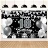 Koliphy Decorazione per Striscione 18 Anni, Nero Argento Compleanno Sfondo, Ragazzo Ragazza Parete Giardino Decorazioni, 180 x 110cm