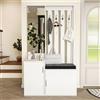 JiaOyu Appendiabiti con panca per scarpe, moderno bianco portabiti con ganci e specchio, set guardaroba da corridoio autoportante con 2 ante per zona d'ingresso camera da letto soggiorno (180x40x100cm