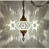 DEMMEX Lampada a sospensione a mosaico turco marocchino, lampada da soffitto con catena da 4,5 metri e spina, fatta a mano, prodotta in Turchia, Bianco