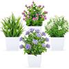 BTSD-home Confezione da 4 piante finte verdi piccole piante artificiali con fiori per interni per casa, ufficio, bagno, mensola decorativa