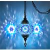 DEMMEX Lampada a sospensione a mosaico turco marocchino, lampada da soffitto con catena da 4,5 metri e spina, fatta a mano, prodotta in Turchia, Blu
