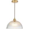 HJXDtech Lampadario a sospensione industriale vintage con cupola in vetro, Lampada da soffitto a soppalco E27 in ottone rame (25cm)