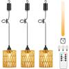 Lightsjoy Lampada a Sospensione a Batteria, 3 Lampadario da Esterno Interno | Lampadario in Rattan, con Telecomando, Regolabile, Timer, IP65 Impermeabile, per Gazebo Giardino Campeggio Pranzo