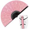 HavenlyCove Ventaglio pieghevole con glitter portatile con pratica fondina per festival, rave e feste, progettato per un facile trasporto e utilizzo (ventaglio glitter rosa)