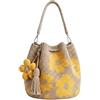 BRTNUP Borse fatte a mano all'uncinetto da donna, spaziosa borsa a secchiello con fiori 3D e ciondolo floreale con nappa, eleva il tuo stile boho. Borsa tote in tessuto all'uncinetto per vacanze estive al