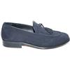 Malu Shoes Mocassino College Uomo Slip on Vera Pelle Scamosciata Blu Nappe Bon Bon e Cuciture Fondo Cuoio Originale Made in Italy (42 EU)