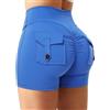 STARBILD Pantaloncini Donna con Tasche Scrunch, Leggins Corti Vita Alta Push Up, Booty Shorts Hotpants per Palestra Fitness Yoga, Cargo - Blu XS